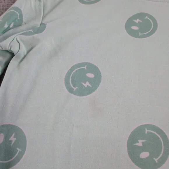 Blush Lotus Bamboo Pajama Set Girls 9/10 Blue Smiley Face Print Soft Lounge - Picture 3 of 9